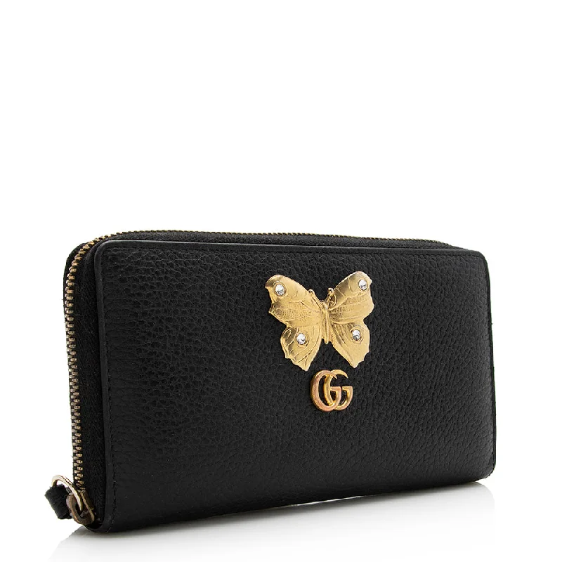 High-quality leather messenger bags  Gucci Calfskin Butterfly Farfalla Zip Around Wallet (21069)