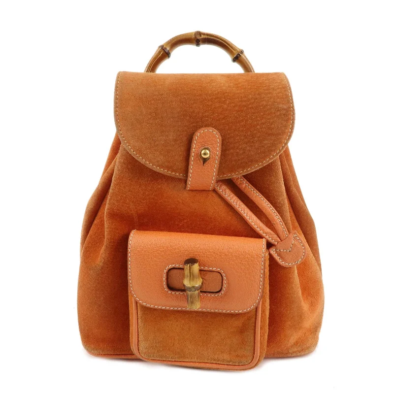 High-quality leather messenger bags  GUCCI Bamboo Suede Ruck Sack Back Pack Orange 003.3444.0030