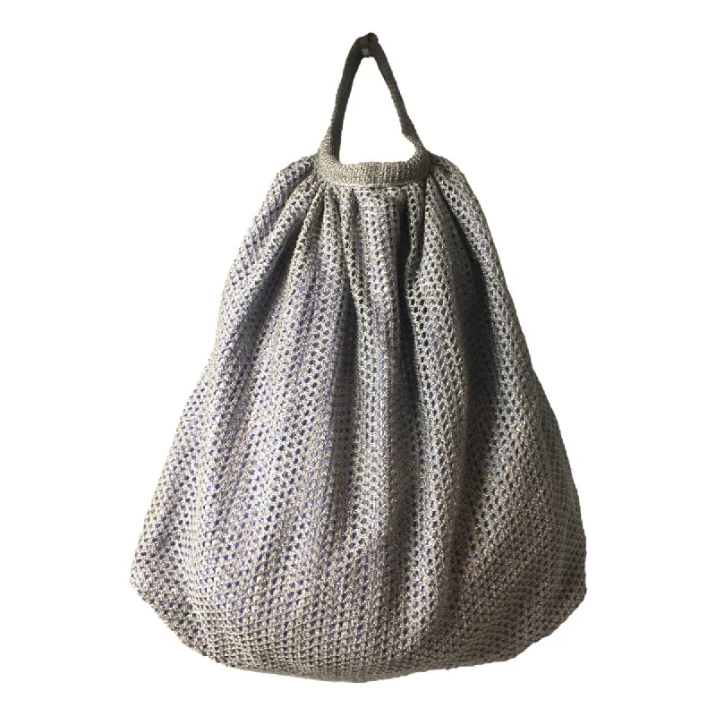Eco-friendly tote bags for shopping  Prada Rete Metallic Silver Woven Mesh Striped Lining Tote Bag 1BC039