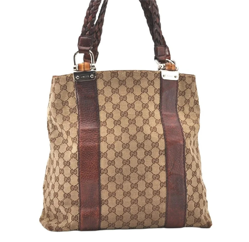 Top-rated backpack brands  Authentic GUCCI Bamboo Shoulder Hand Bag GG Canvas Leather 232946 Brown 5734K
