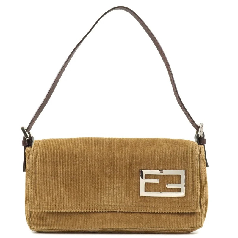 Luxury bags with chain straps  FENDI Corduroy Shoulder Bag Hand Bag Brown 26776 Brown