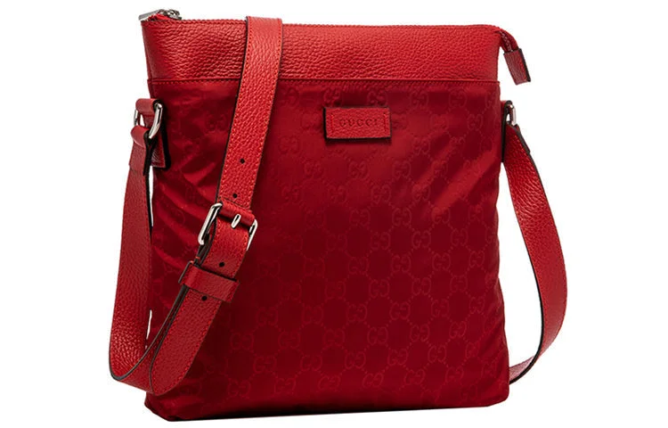 Affordable leather bags  GUCCI Logo Leather Logo Nylon Shoulder Messenger Bag Red Classic 510342-K28AN-6523