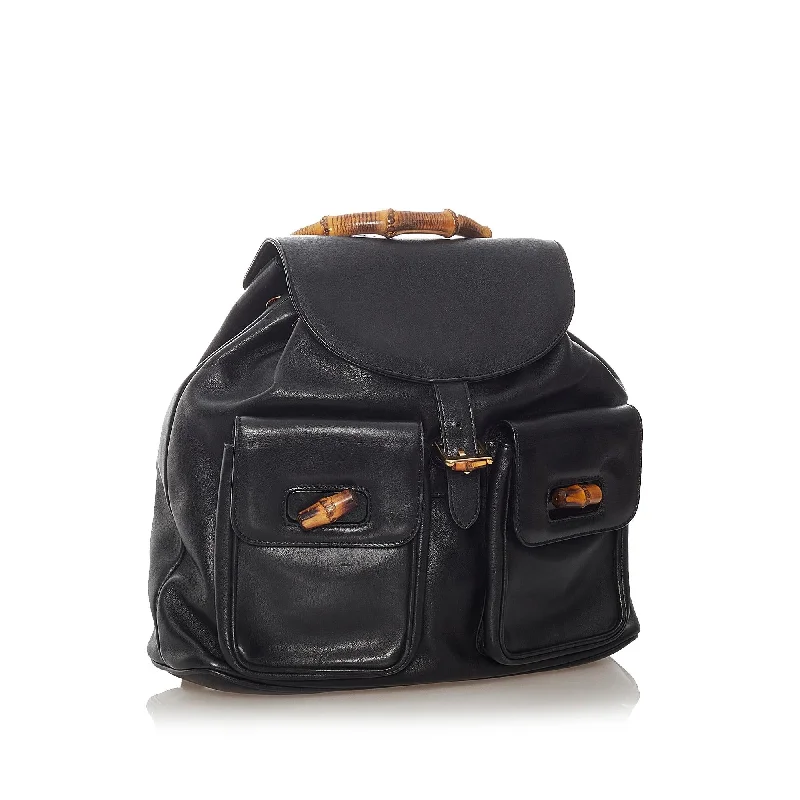 Luxury bags with exotic skins  Gucci Bamboo Drawstring Leather Backpack (27520)
