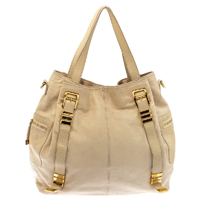 Lightweight duffle bags for gym  Cream Leather Buckle Side Pocket Shoulder Bag