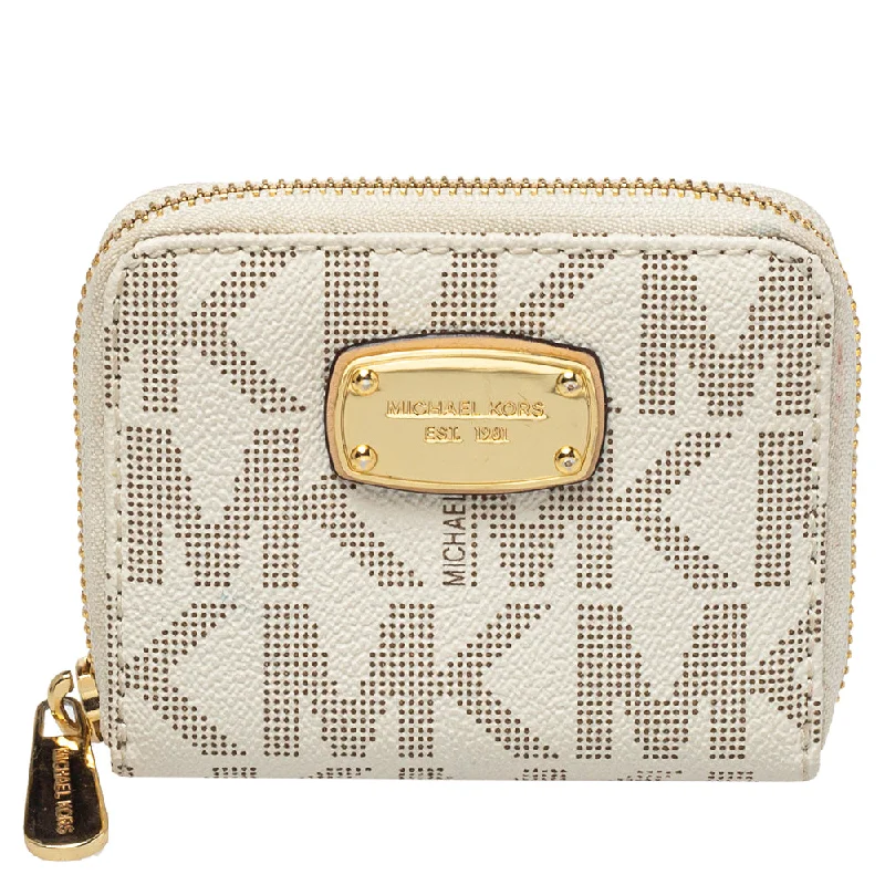 Affordable designer bag dupes  White Signature Coated Canvas Zip Around Compact Wallet