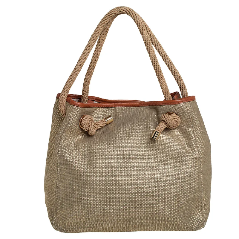 Affordable leather bags  Metallic Beige/Brown Canvas and Leather Large Isla Tote