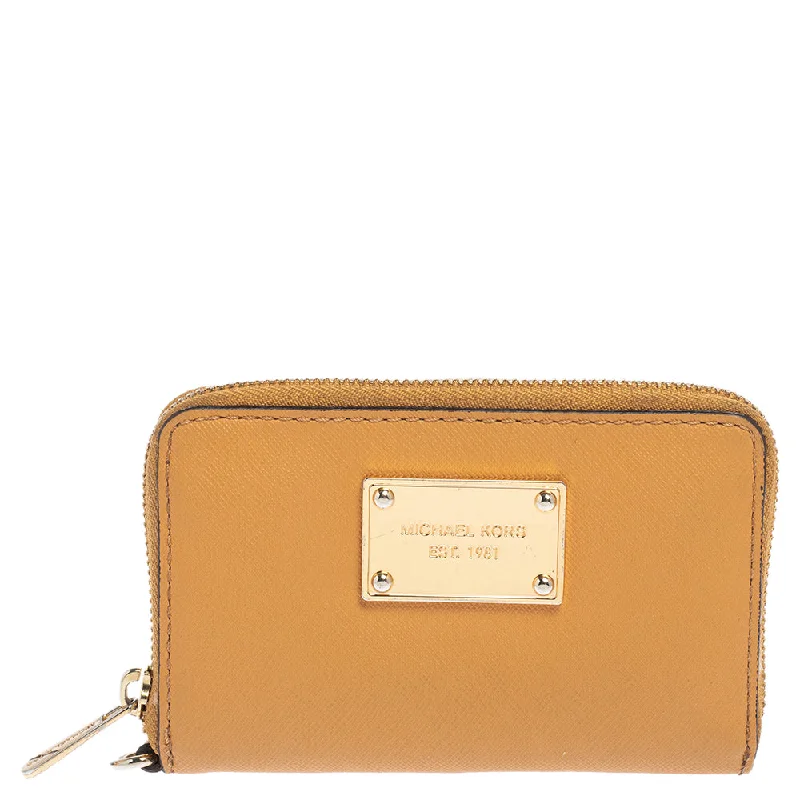 Best bags for business trips  Tan Leather Zip Around Wristlet Wallet.
