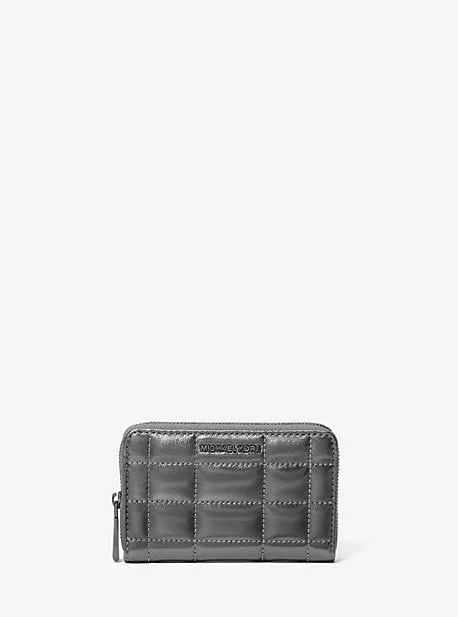 Luxury bags with exotic skins  MK Jet Set Small Metallic Quilted Leather Wallet - Grey - Michael Kors