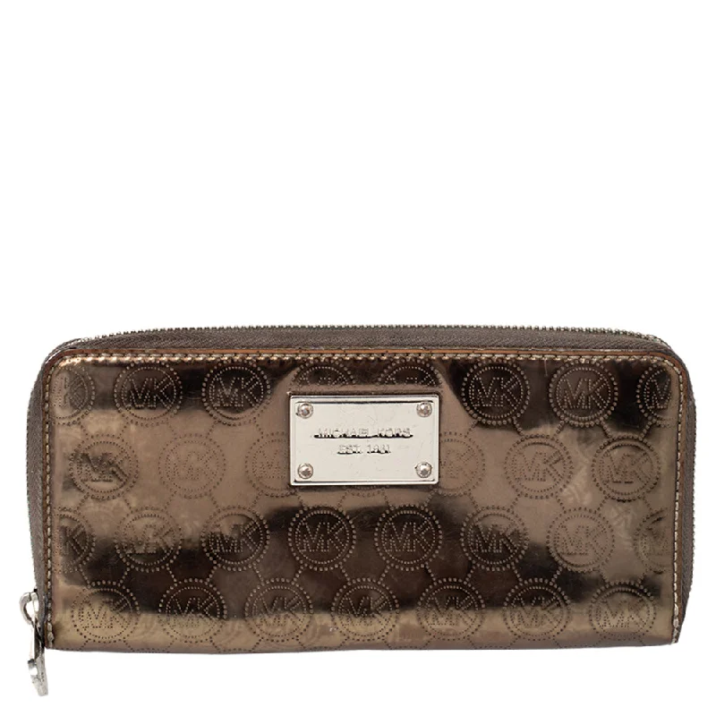 Designer bags with top handles  Metallic Gold Leather Jet Set Zip Around Wallet