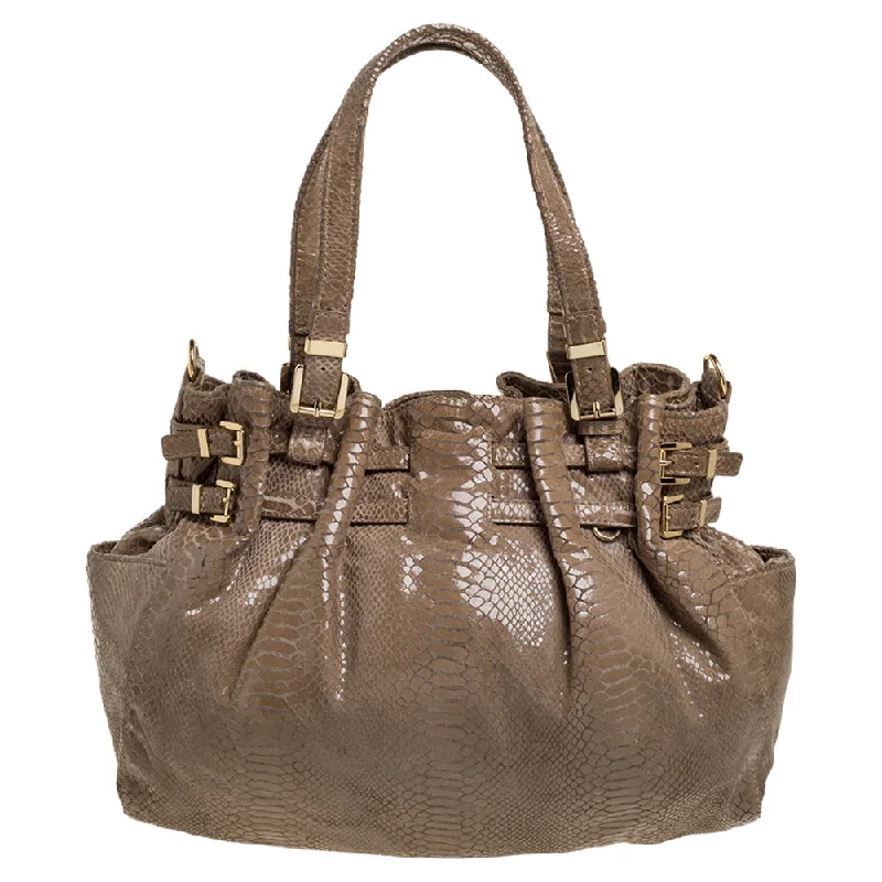 Trendy transparent PVC bags  MICHAEL Beige Python Effect Patent Leather Buckle Strap Shoulder Bag