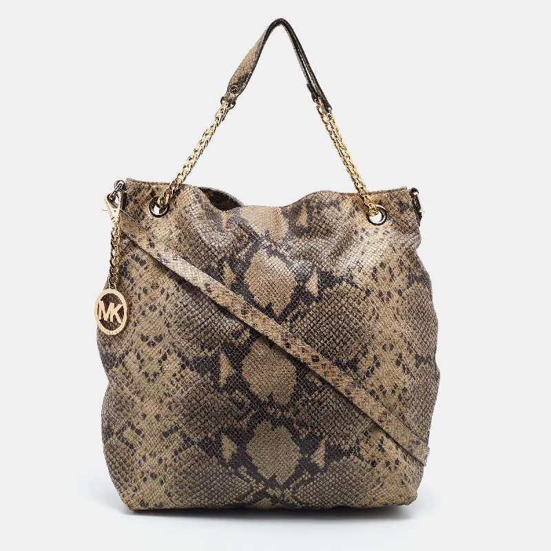Luxury bags with chain straps  Beige Snakeskin Embossed Leather Cynthia Shoulder Bag