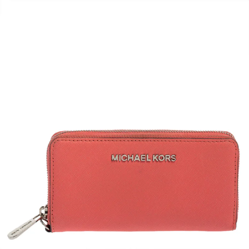 Designer bags with gold hardware  Pink Leather Zip Around Wristlet Wallet