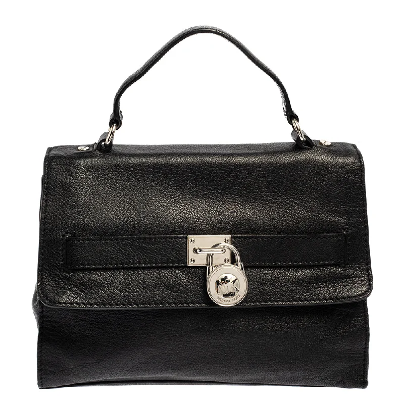 Designer bags for women  Black Pebbled Leather Padlock Flap Top Handle Bag