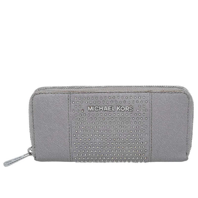 Eco-friendly tote bags for shopping  Grey Saffiano Leather Micro Stud Travel Zip Around Wallet