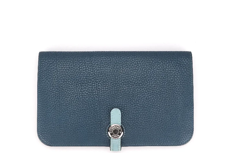 Large capacity travel bags  HERMES DONGON DUO WALLET (STAMP X) BLUE TOGO LEATHER PALLADIUM HARDWARE, NO DUST COVER & BOX