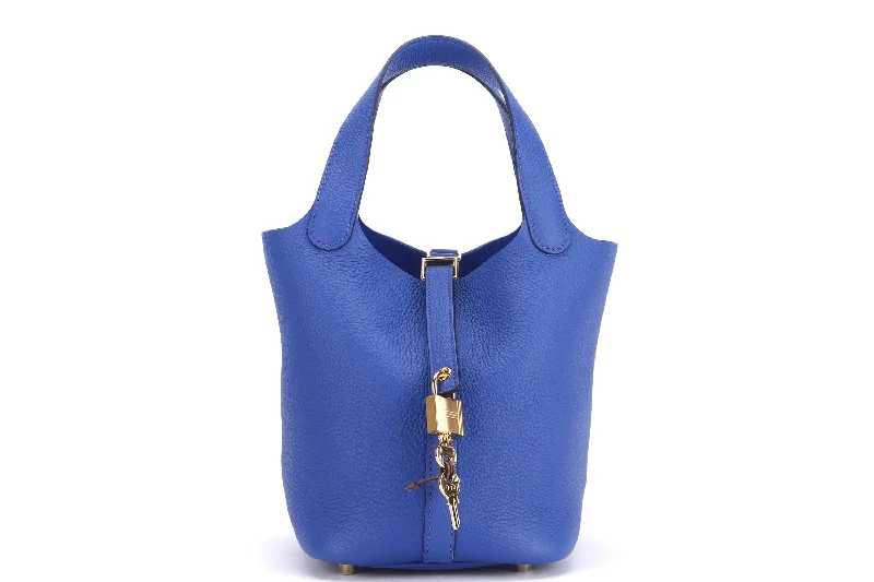 Large capacity travel bags  HERMES PICOTIN 18 (STAMP U) ROYAL BLUE CLEMENCE LEATHER, GOLD HARDWARE, WITH DUST COVER & BOX